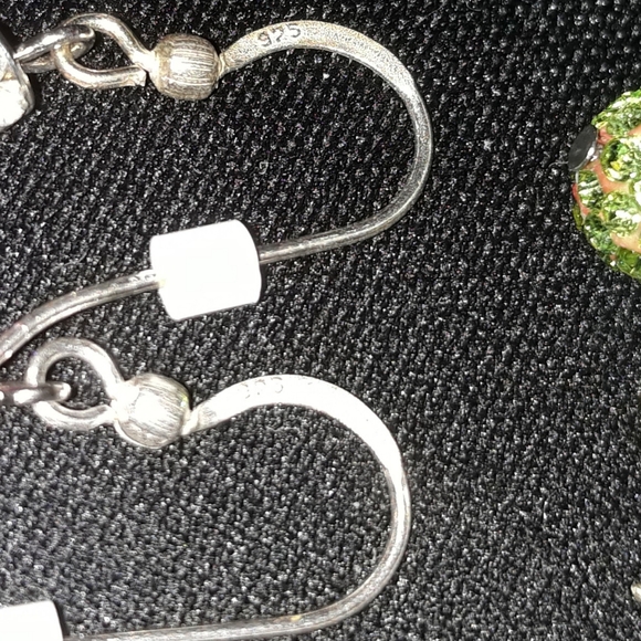 925 Sterling Silver and Crystal Earrings..1 inch..Pink/Green - Picture 9 of 10